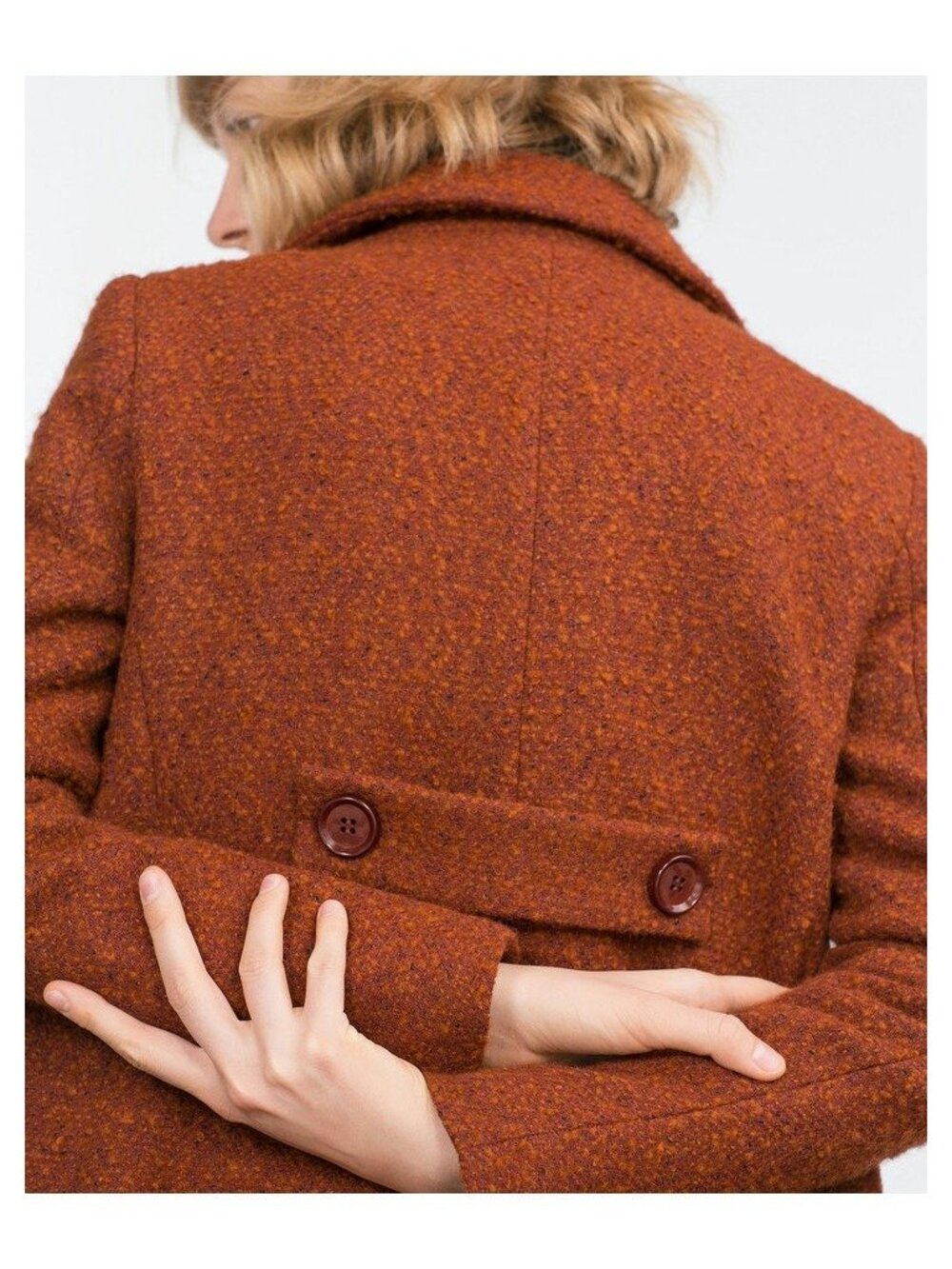 Zara Outerwear Brown Double Breasted Boucle Coat Pockets Size L Jacket Peacoat - Picture 10 of 16
